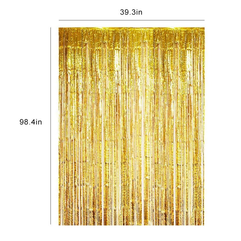 39 X 98in Metal Mercerized Curtain For Birthday Wedding Party Background Tassel Curtain DIY Studio Decoration