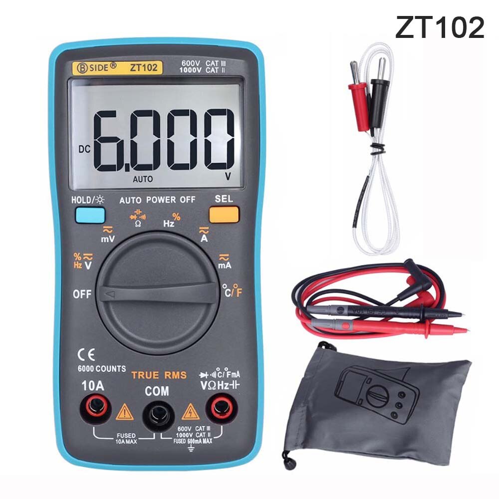 Digitale Multimeter True Rms Backlight Ac/Dc Amperemeter Voltmeter Ohm Draagbare Voltage Meter Bside: ZT102