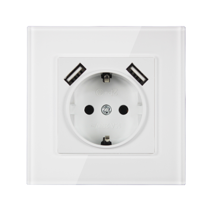 Marco de cristal acrílico de imitación, , toma de pared USB, color blanco, , puerto USB doble, 5V, 2A, KDW-01 Usb,