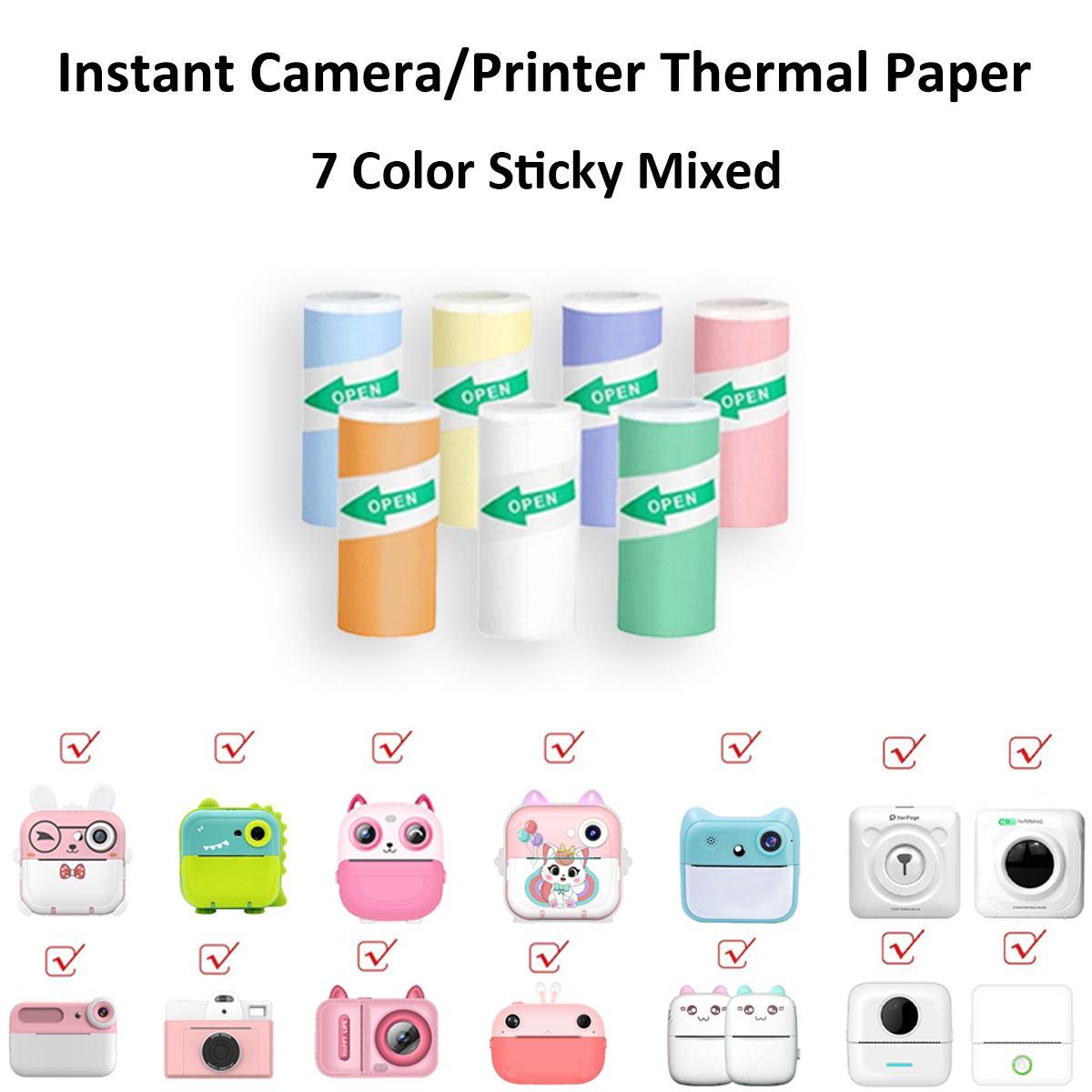 Kids Camera Instant Print Refill for Kids Instant Camera Thermal Printing BPA Free,57x25mm White Non-Adhesive Photo Print Rolls: Khaki