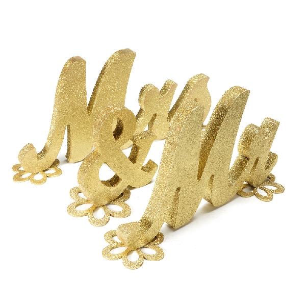 LanLan letras de madera MR & letrero con letras Mrs decoraciones de mesa de boda oro purpurina plateada Glitter Sweetheart herramientas: Dorado