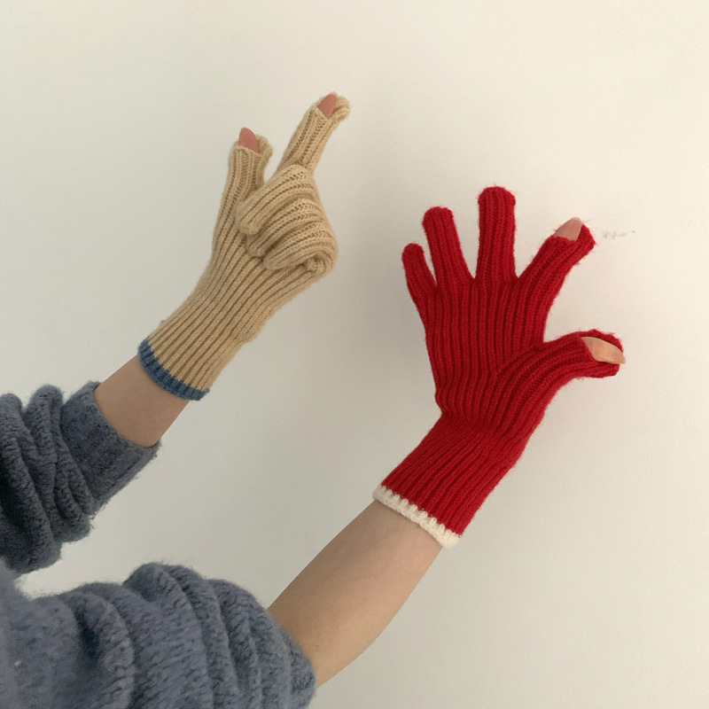 Guantes de lana de punto de Color puro para mujer,... – Grandado
