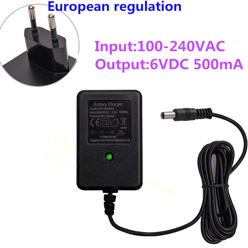 Cargador de coche de juguete con control remoto universal, dispositivo de carga de batería con agujero redondo de 6V/12V, regulación en ee.uu., Reino Unido, Europa, Australia: 6V500mA (O)