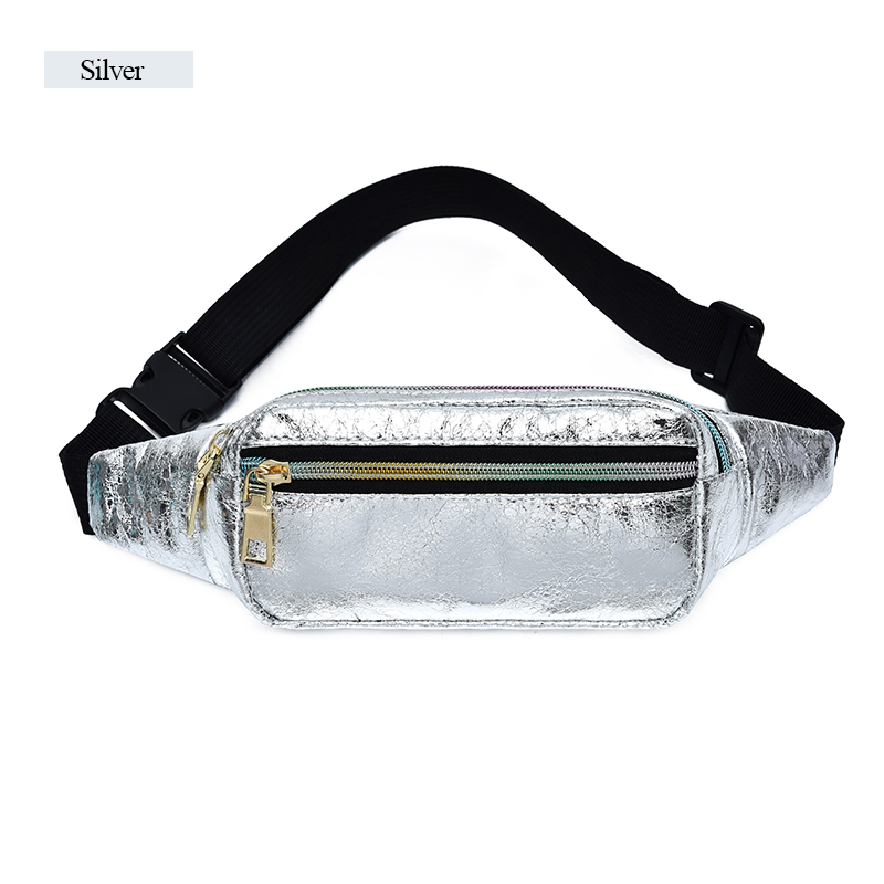 AIREEBAY Style Vintage femmes sac banane holographique PU cuir taille ceinture sacs Messenger sac à bandoulière sac de poitrine pour voyager: 4187silver