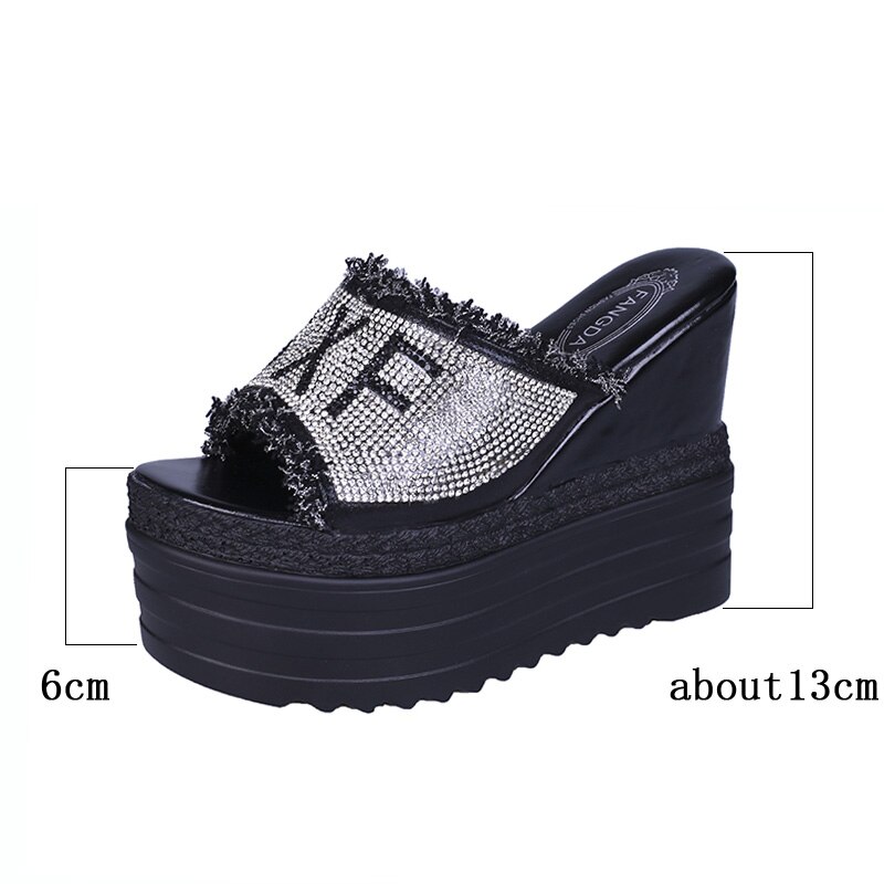 Platform Rhinestone Sandals Slippers Women Beach Slides Women Wedge Platform Slippers Summer Beach Slippers Open Toe Heels