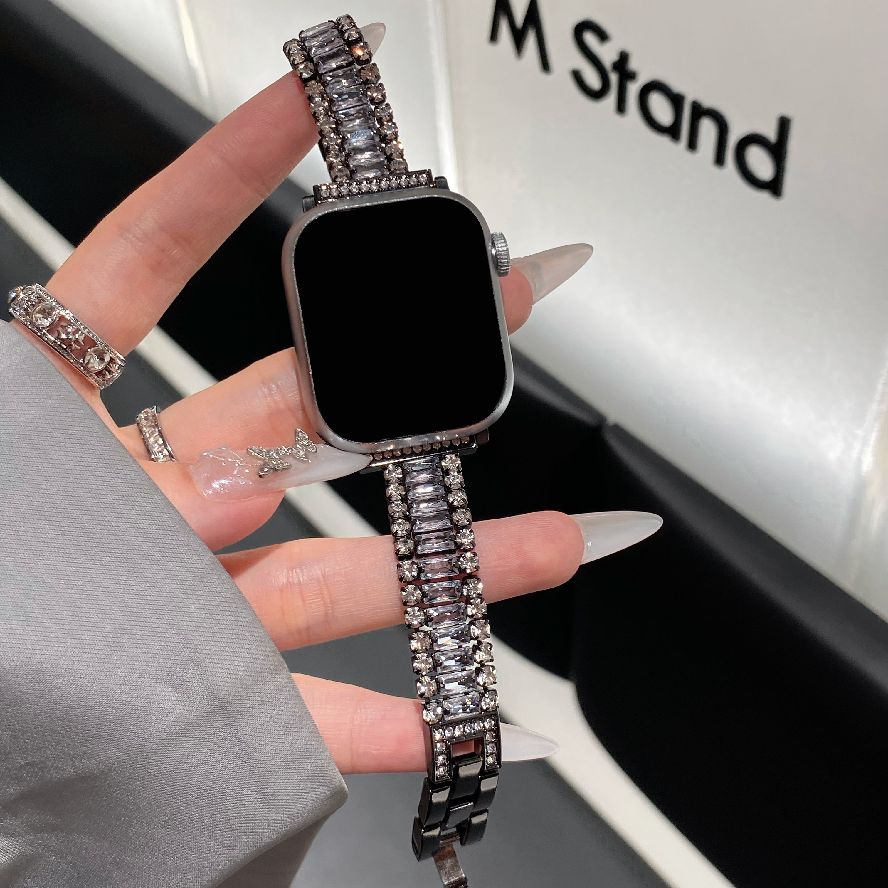 Dreireihiges Volldiamantarmband für Apfel Uhr 49 mm Ultra 38–45 mm 987-1 SE. Stilvoll für Iwatch-Modelle, hoch-Ende-alle-in-eins-Armbinde: 20 / Braun