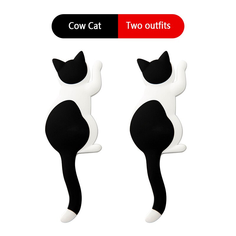 2 stuks haaksleutel wandhaak butler decoratie op keukenmuur sleutelhanger muur naadloze spijkervrije geperforeerde hanger keuken sticker haak: Koe kat