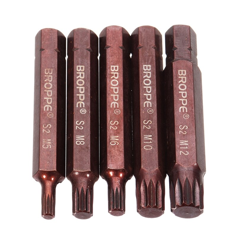 Broppe 5Pcs M5-M12 75mm Magnetic Star Screwdriver Bit S2 Steel 10mm Hex Shank M5/M6/M8/M10/M12