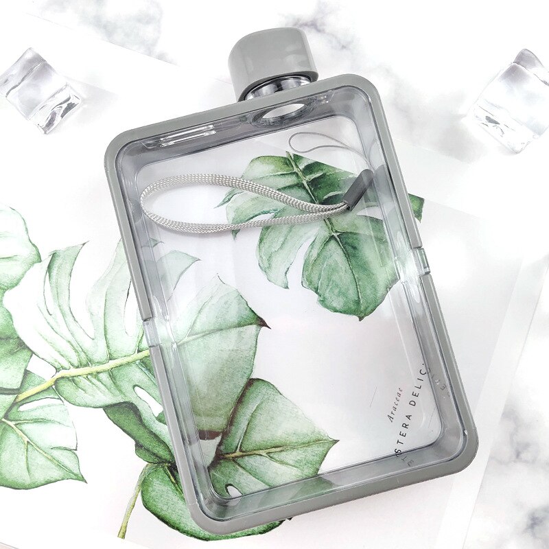 Gourde d'eau carrée Simple et Portable en verre pour hommes et femmes, gourde carrée en papier, pour Fitness, pour sportifs et personnalité, A5: gray