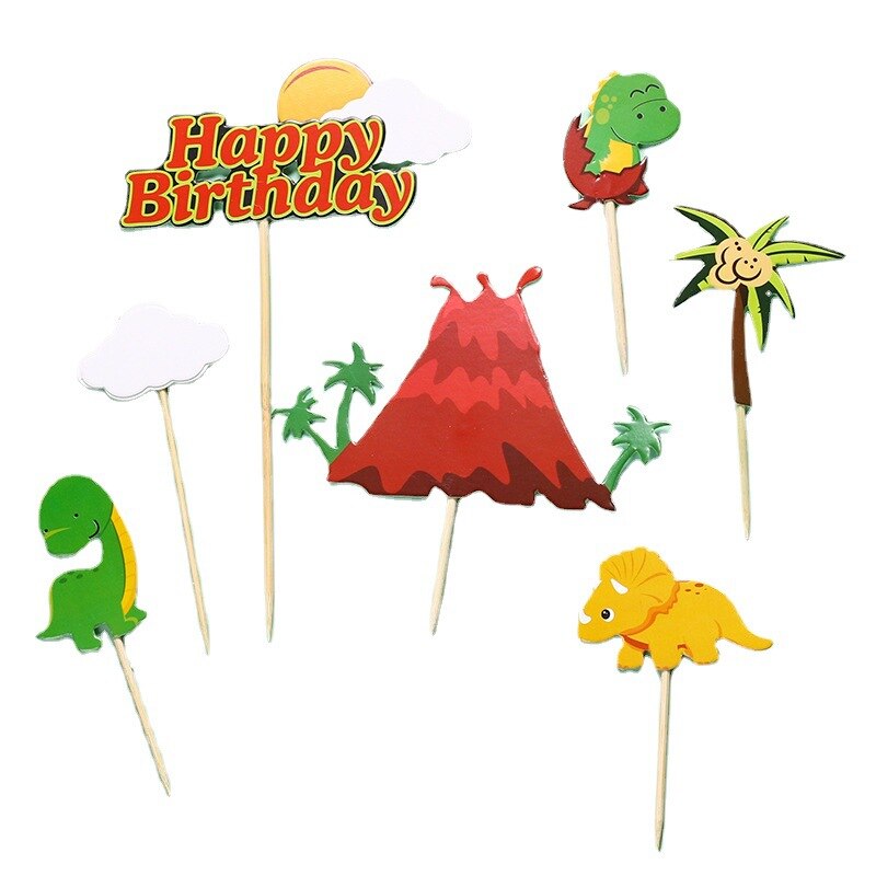 Dinosaurus Cake Topper Vlag Anniversary Gelukkige Verjaardag Apple Tree Cupcake Toppers Bakken Partij Vlag Baby Shower Cake Decor Diy Nieuw