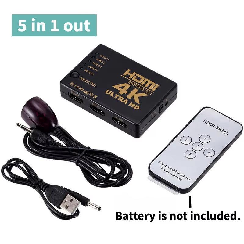 4K HDMI-compatible Switcher HD1080P 5 Port HDMI Switch Selector Splitter With Hub IR Remote Controller For HDTV DVD TV BOX: Default Title