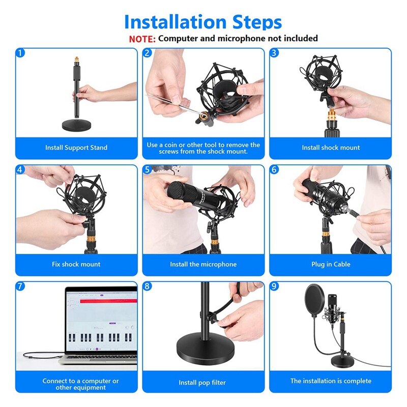 USB Condenser Microphone Tabletop Stand with Shock Mount Holder Mic Stand for Microphone