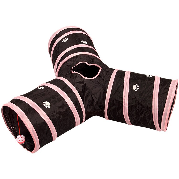 3/4 Holes Foldable Pet Cats Tunnel Indoor Outdoor Pet Cat Training Toy Puppy Dog Cat Fun Toys for Puzzle Exercising Tunnel Tube: Pink black Y-type