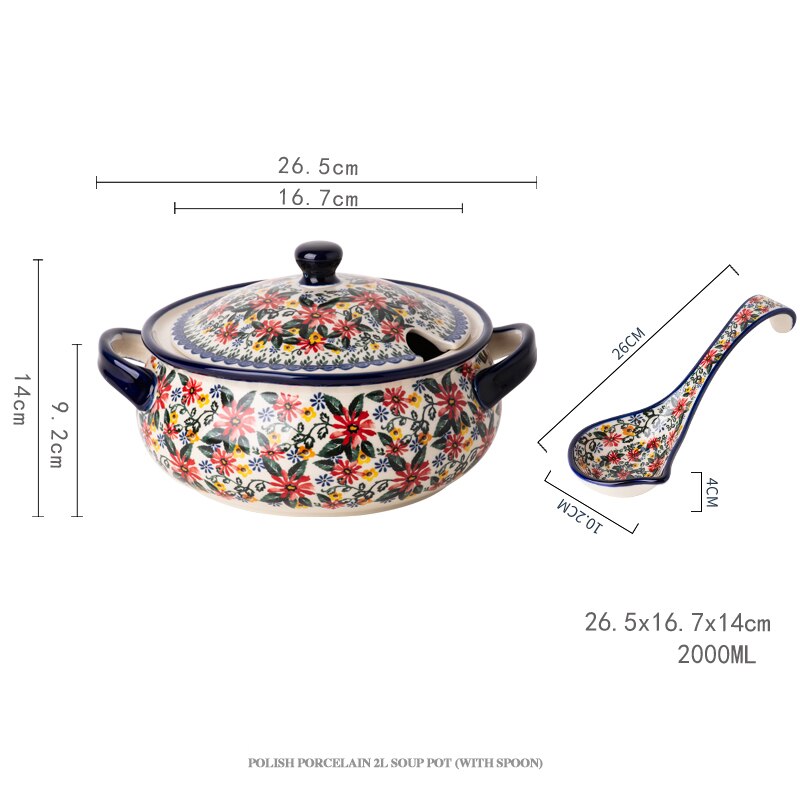 Vajilla de cerámica de Polonia para ensalada, juego de platos de tazón para platillo, plato de pescado de 13 pulgadas, tazón de fideos Binaural, olla de sopa de 2L
