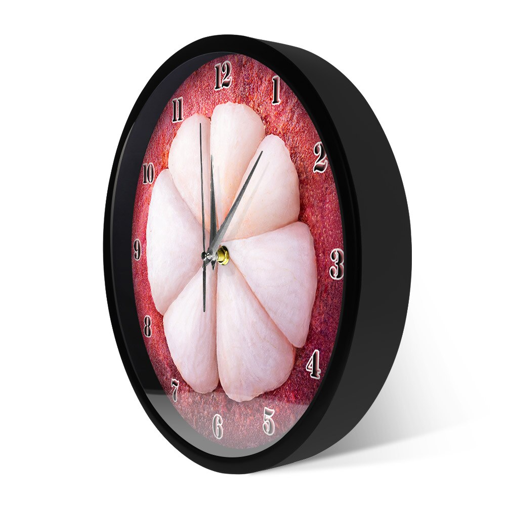 Sliced Mangosteen Exotic Fruit Metal Frame LED Wall Clock Sound Control Fresh Fruit Store Wall Decor Watch Tropical Botanical