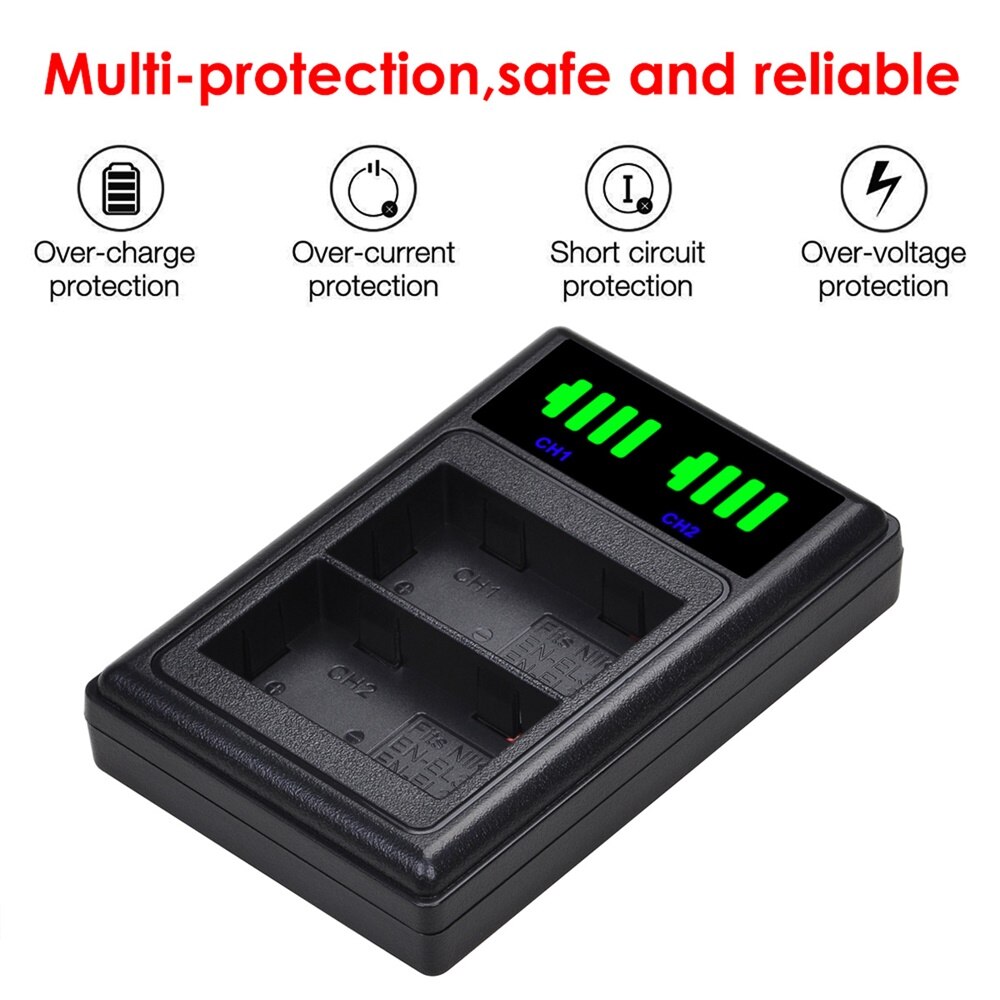 EN-EL3e EN EL3E EL3 Battery + LED Dual USB Charger for Nikon D50, D70, D70s, D80, D90, D100, D200, D300, D300S, D700 Camera