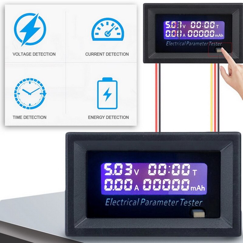 Lcd multifunksjonsmåler spennings-, strøm-, tid- og energideteksjon digital tidsenergimåler multifunksjonell tester