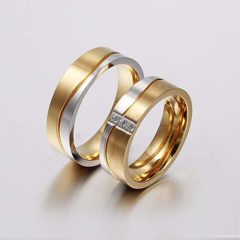 Hochzeit Ring für Paar Gold Farbe Edelstahl Ring CZ Stein Weiblichen und Männlichen Allianz Schmuck