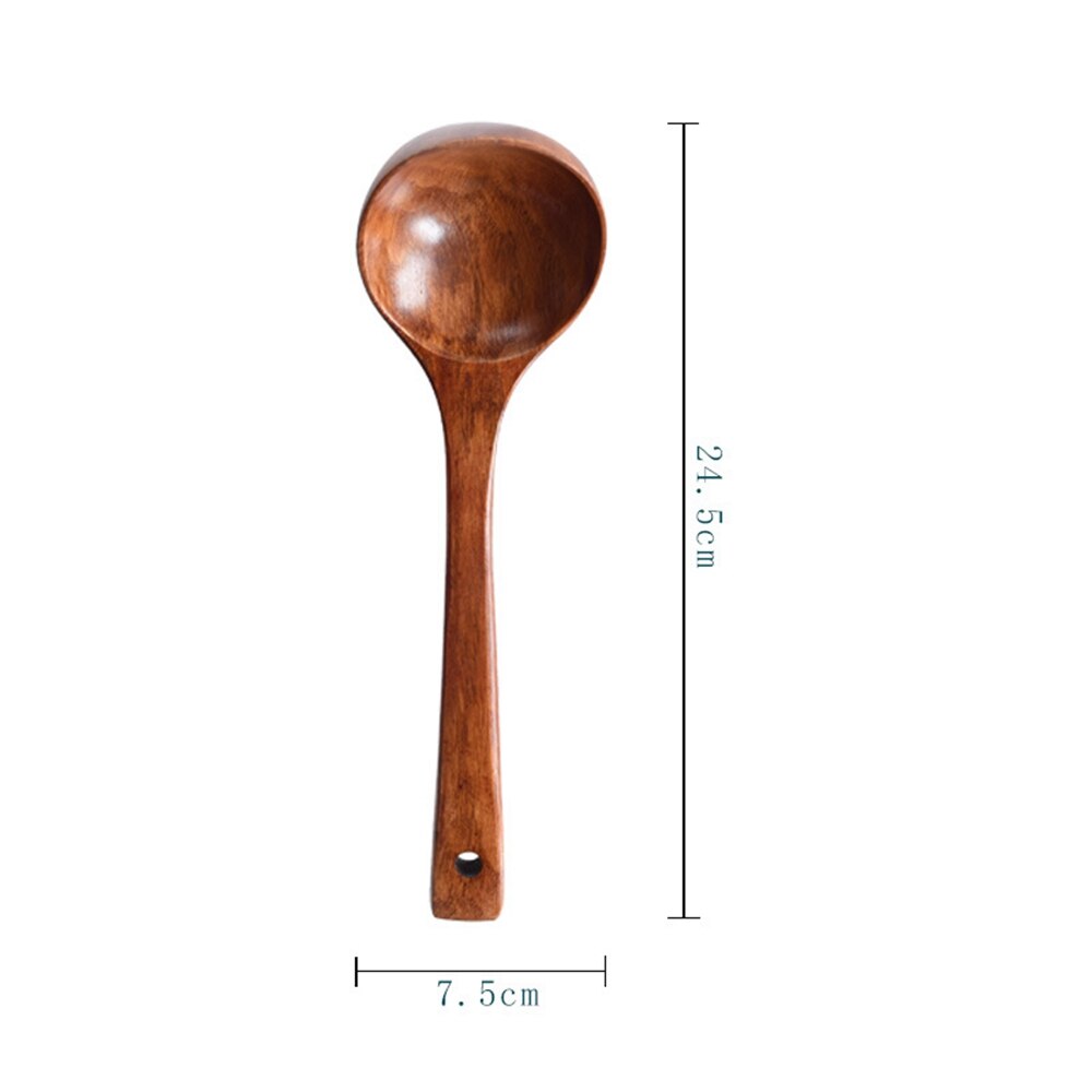 Vajilla de Cocina de madera Natural con mango grande y largo, vajilla para Catering, utensilios de cocina, cuchara, suministros de cocina 1 unidad: M