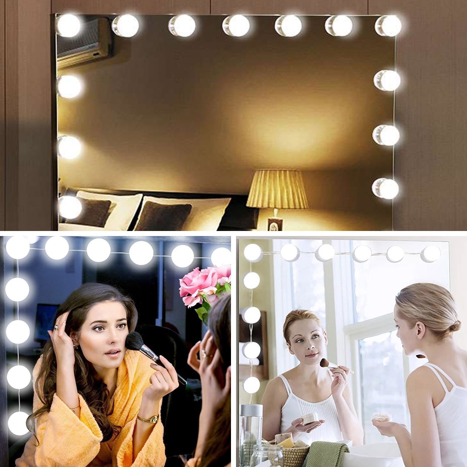 Usb 5v led makeup spejl lyspære 2 6 10 14 pærer kit touch dæmpbar til toiletbord hollywood forfængelighed lys spejl pærer