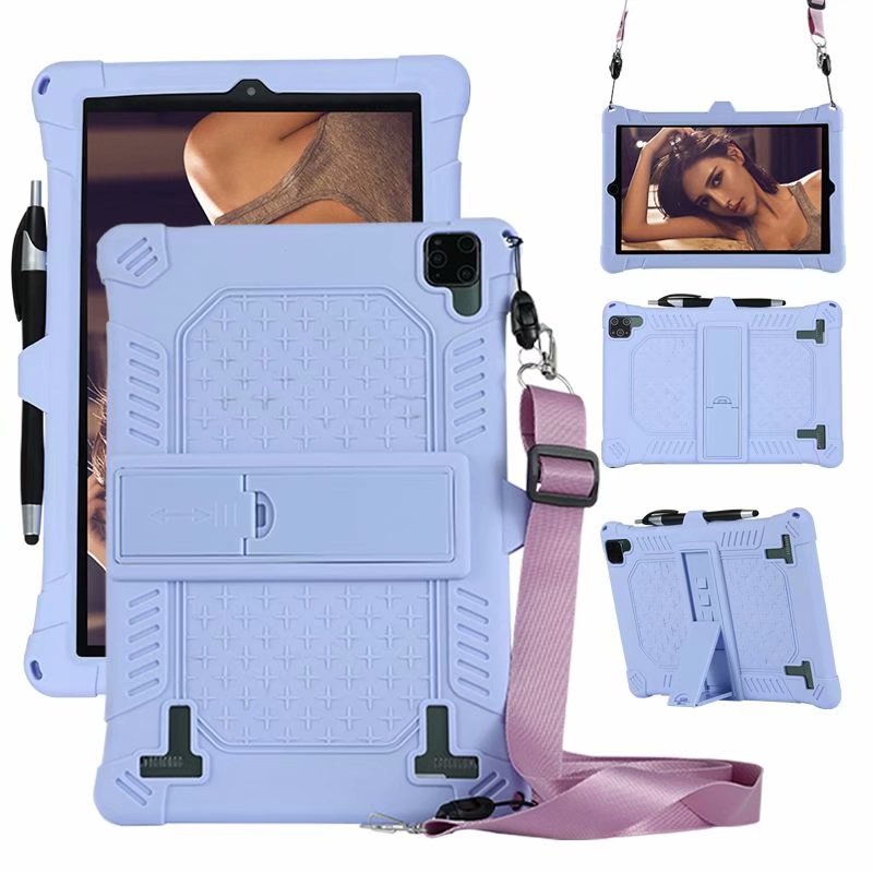 Funda de silicona blanda para tableta PC de 10,1 pulgadas, 25x16cm, 10,1 pulgadas, 3G/4G, Android, a prueba de golpes, bolígrafo y correa: purple
