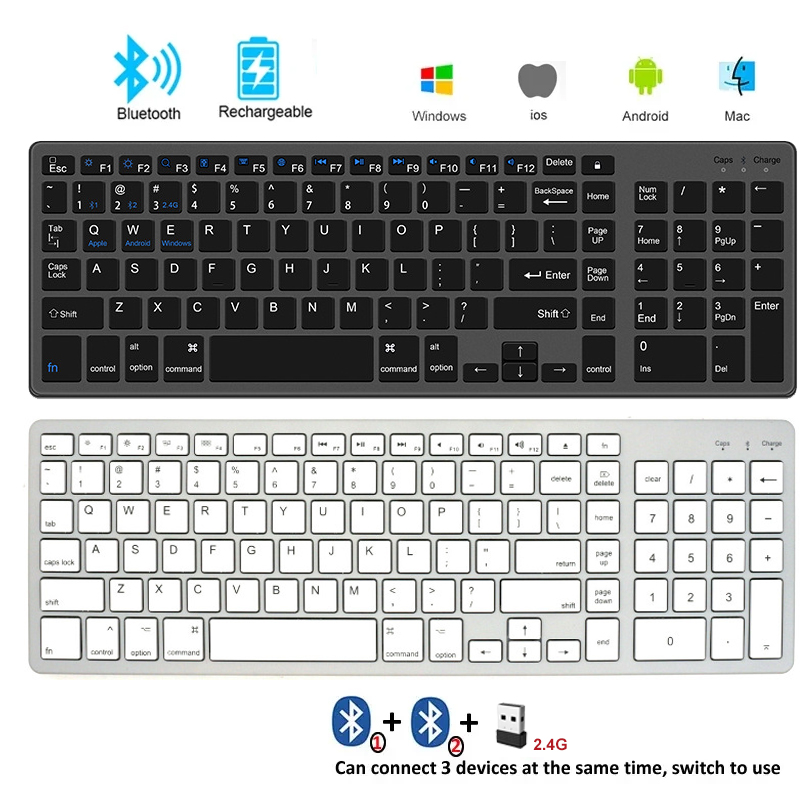 Bezprzewodowa klawiatura Bluetooth 5.0 2.4G angielski 102 klawisze dla MacBook iPad Tablet USB C ładowalna klawiatura akcesoria komputerowe