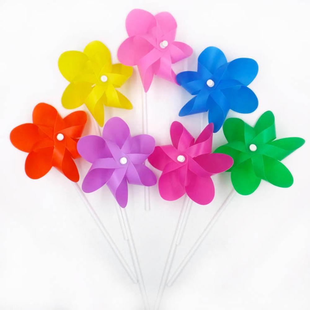 Molino de viento pequeño de seis hojas para niños, juguete de decoración de plástico colorido para exteriores, 10 Uds.