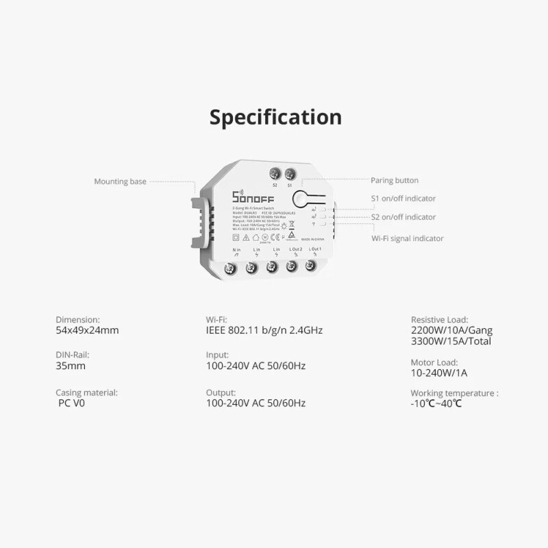 SONOFF DUAL R3 2 Gang Dual Relay Module DIY MINI Smart Switch Power Metering Control via eWeLink Alexa Google Smart Home