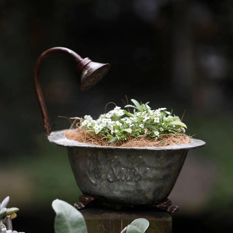 small retro vintage zinc handcrafted bathtub plant pot