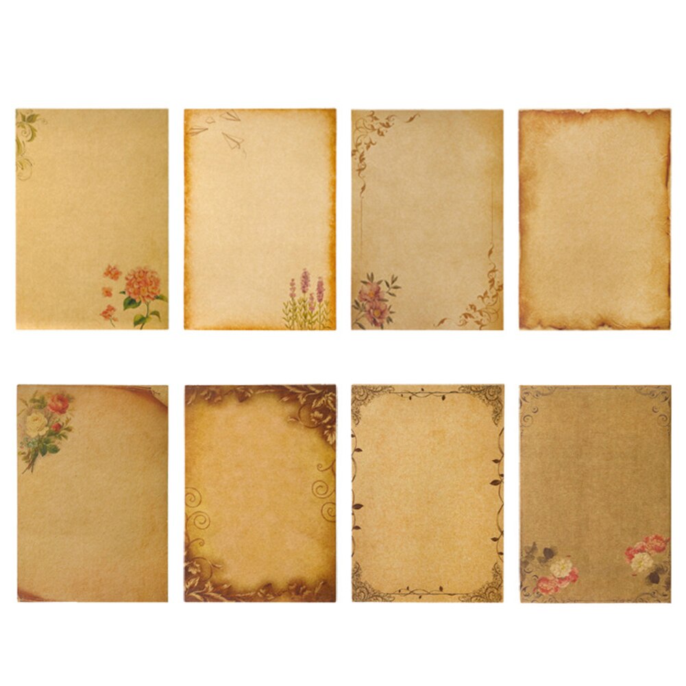 8 Sheets Retro Vintage Writing Paper Letter Papers Old Europe Style Romantic Kraft Brown Papers Scrapbooking Collection Papers