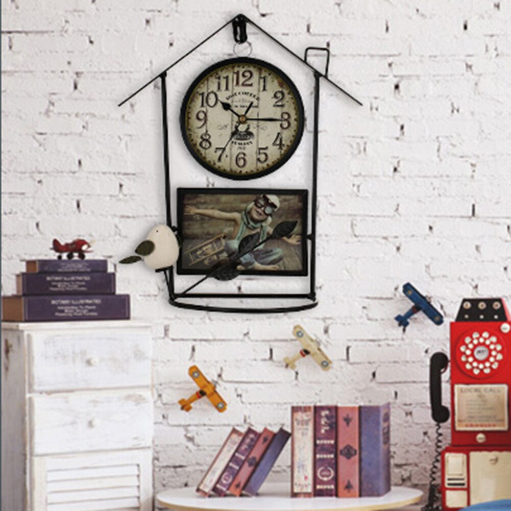 Retro colgante Vintage relojes país de Casa de hierro antiguo relojes mudo escritorio relojes de alarma para la sala de Decoración de casa