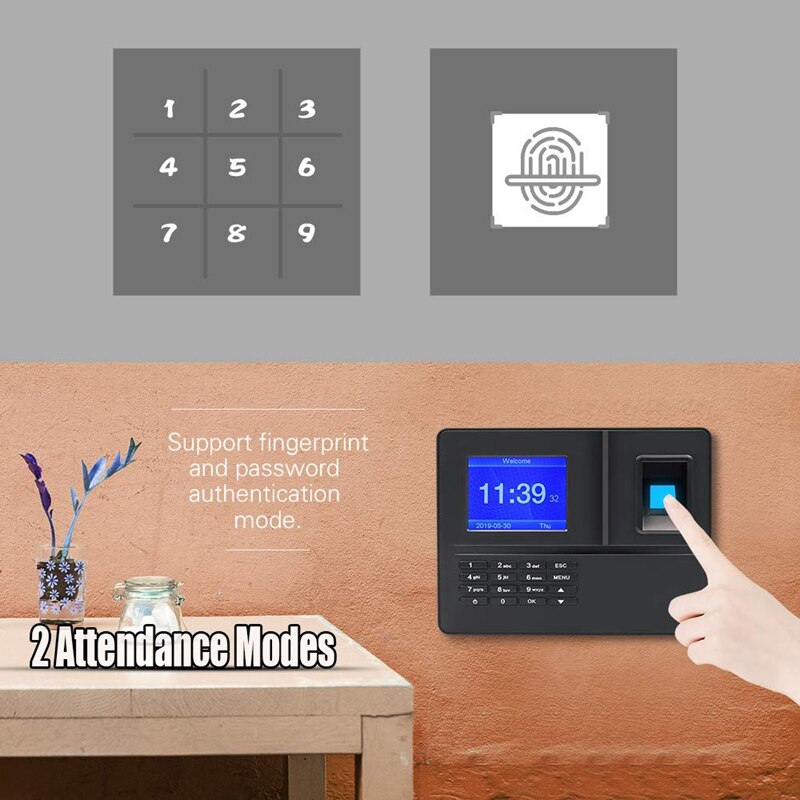 Plugue dos eua, h6 máquina de comparecimento da senha da impressão digital biológica inteligente registrador de entrada do empregado