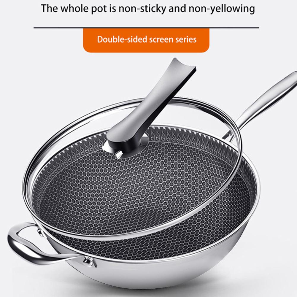 Nonstick Frying Pan Stainless Steel Wok Honeycomb Frying Pan with Glass Lid Saute Pan Kitchen Cookware