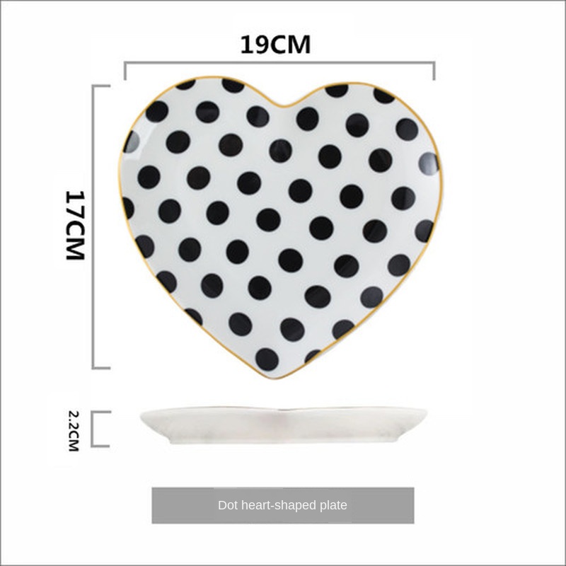 nordycki ceramika talerz czarno-biały w kształcie serca talerz śniadaniowy owocowy talerzyk deserowy zastawa stołowa suszony talerz na owoce ZM803: C