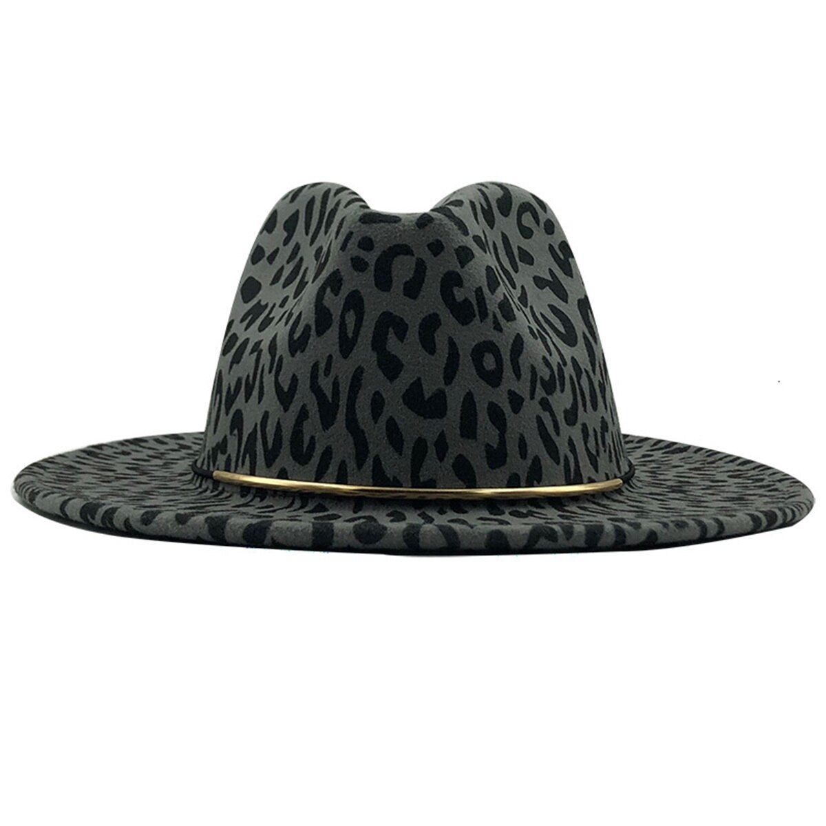 Kvinder jazz hat leopard print fedora hat vinter hat kunstig uld blanding jazz cap bred brim kirke derby flad top hat