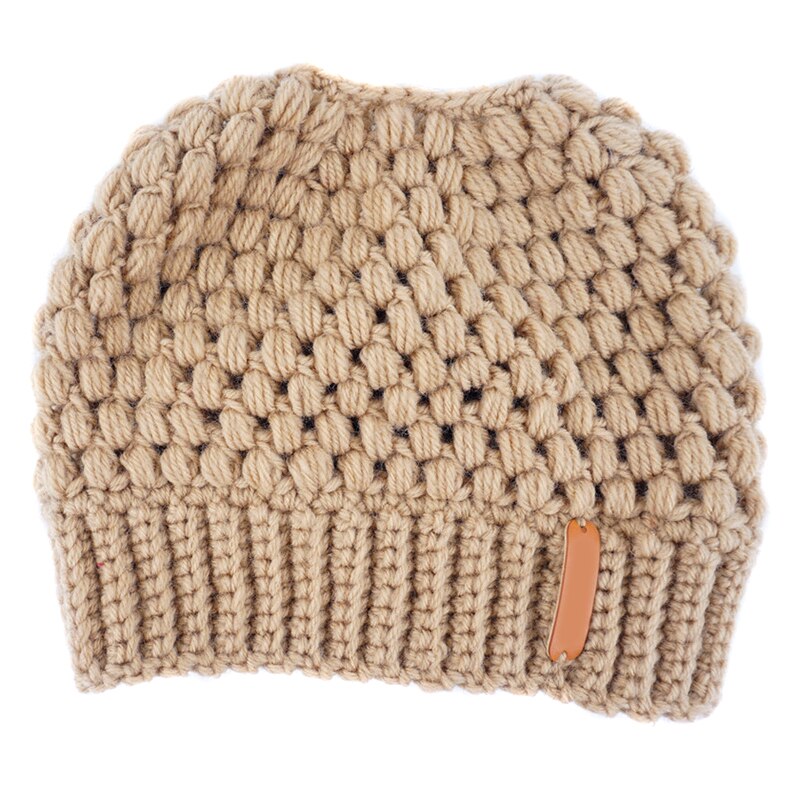 Knit Ponytail Beanie Knit Beanie Tail Hat Winter Hat for Women Adult Bundle Hair Tie AC889: Khaki