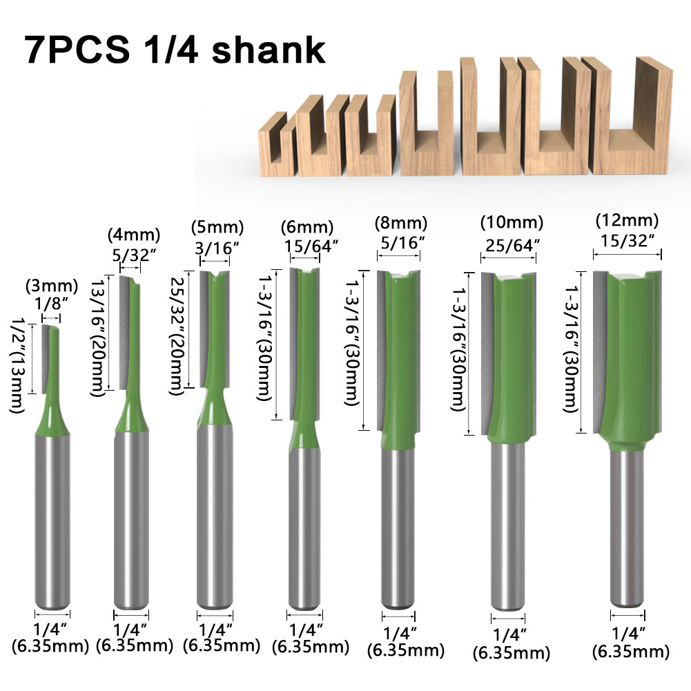 1/4 zoll 6mm Schaft Gerade Bit Fräser Einzigen Doppel Flöte Holz Schneider Hartmetall Router Bit Holzbearbeitung Werkzeug set: 7Pcs 6.35mm