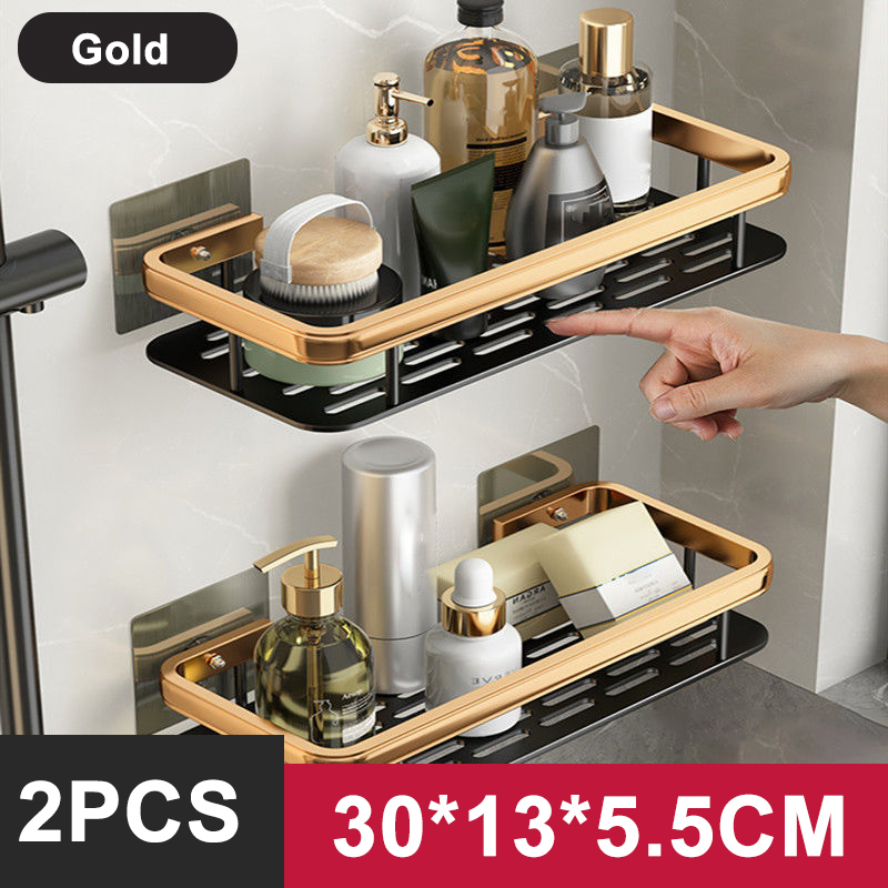 Keukenopslag badkamerplanken Organisator Aluminium Doucheplank Accessoires Shampoo Rek multi-scenario Geen boorplank: Black