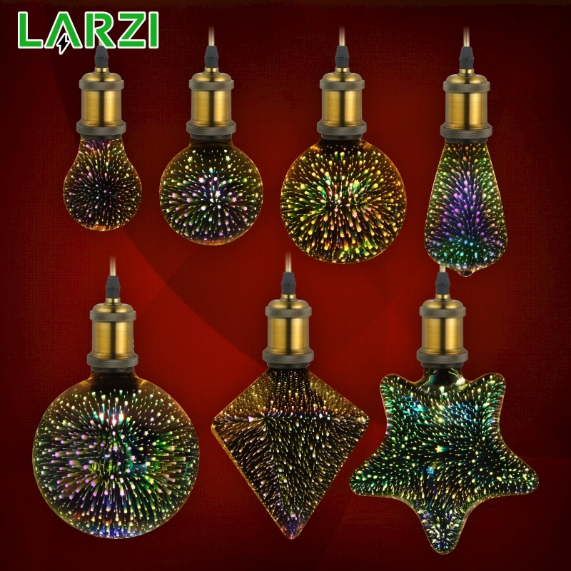 LARZI 3D Led Lamp Ster Vuurwerk E27 Vintage Edison Nachtlampje 220V A60 ST64 G80 G95 G125 decoratie Verlichting