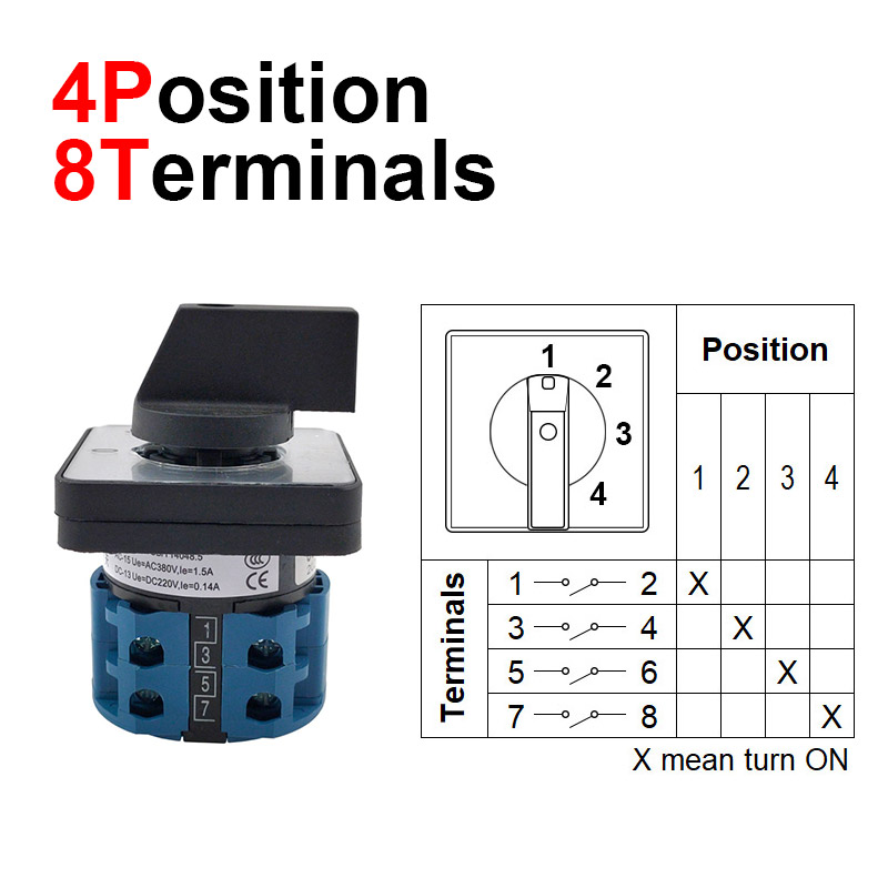Electric 2/3/4 Position 8 Terminals Rotary Cam Changeover Switch 500V 20A LW28-20: green