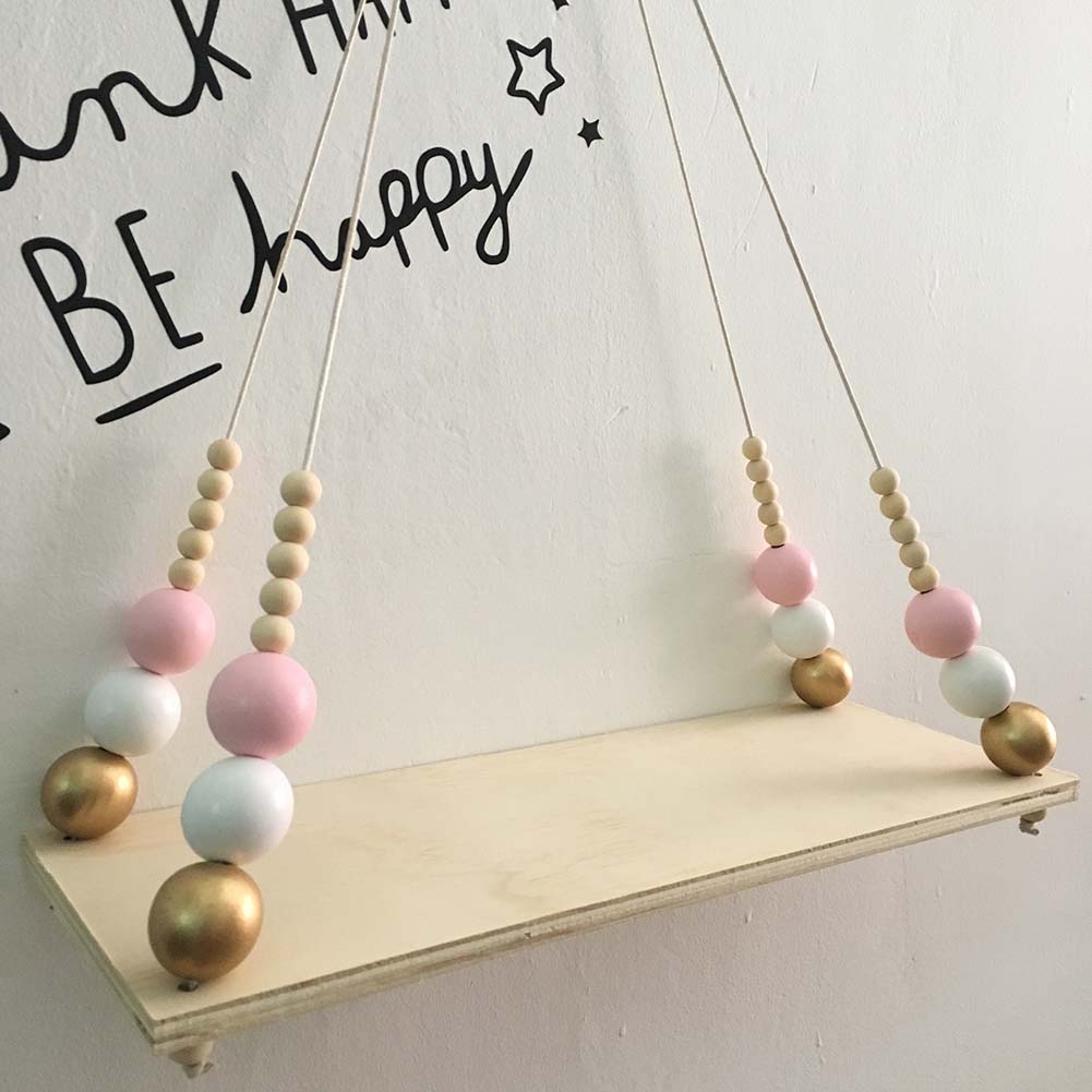 ! panneau de perles de bois nordique suspendus étagère de rangement enfants chambre pépinière décor mural à la maison