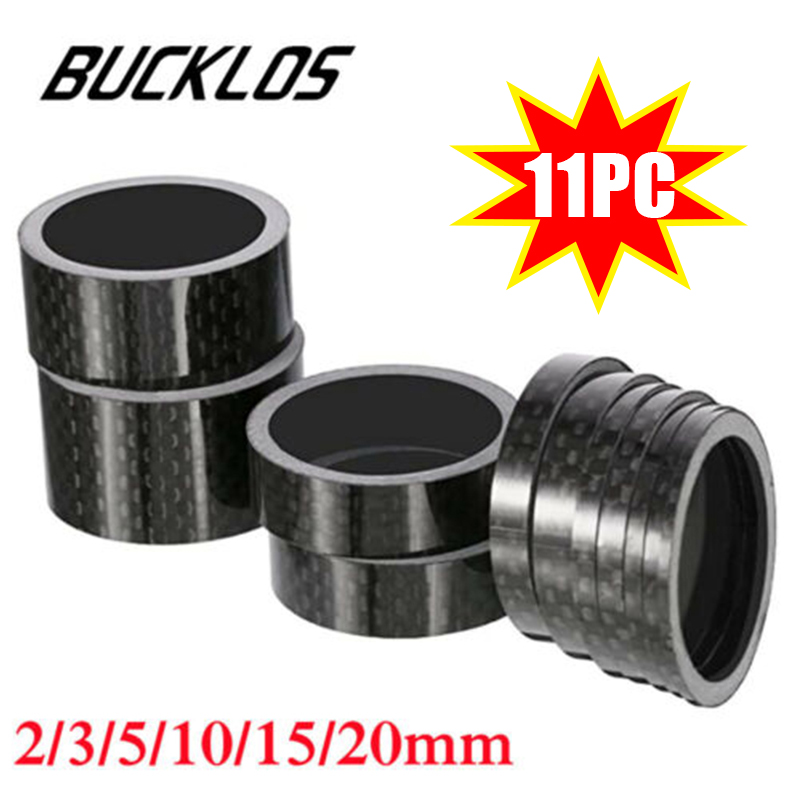 Juego de 11 piezas de arandelas de fibra de carbono para bicicleta, espaciador de arandela de vástago de 1-1/8 ", horquilla delantera de montaña de 28,6mm, accesorios para bicicleta de carretera de 3/5/10/15/20mm