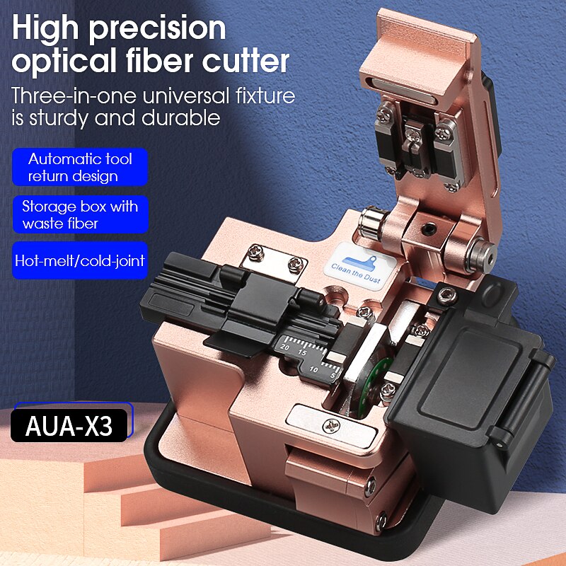 Hohe Präzision AUA-X3 Faser Cleaver FTTH Kabel Lwl Schneiden Messer Werkzeuge Cutter Drei-in-one clamp slot 24 oberfläche Klinge: Rose gold AUA-X3