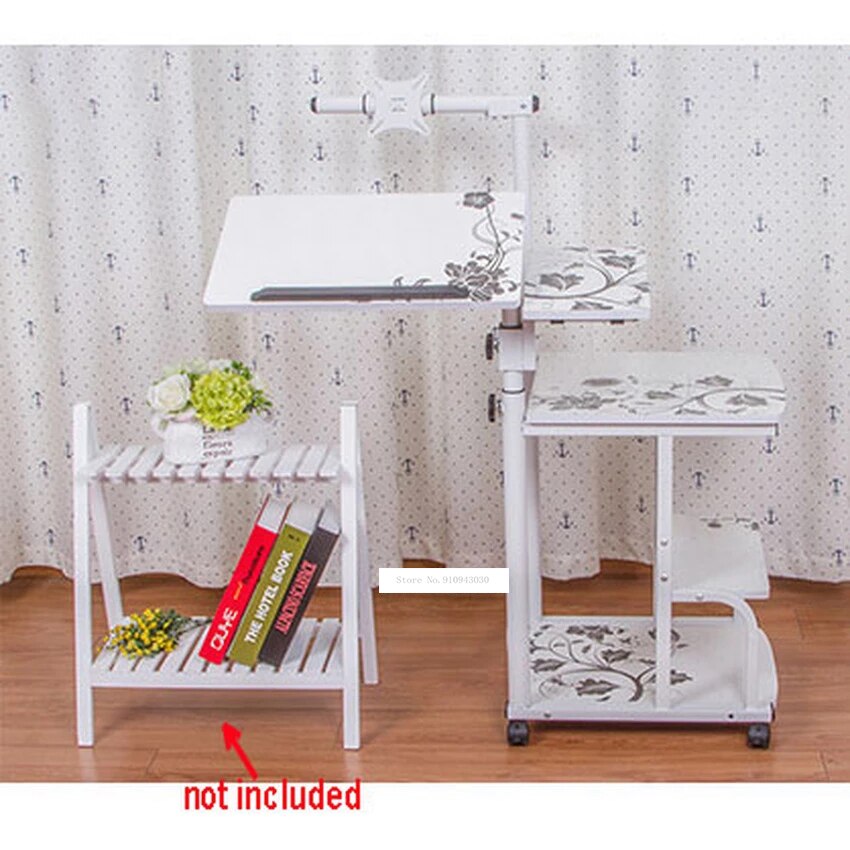 Large Size Desktop Computer Table Adjustable Movable Portable Laptop Desk Rotate Laptop Bed Table Can be Lifted Standing Desk: white flower