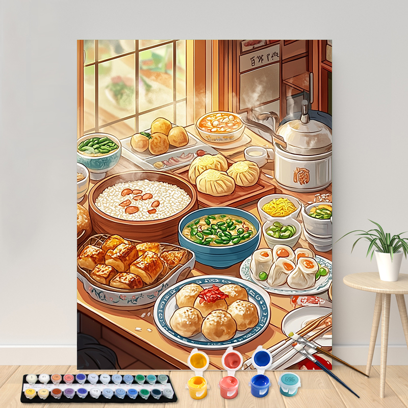 Maling etter tall kinesisk frokost akrylmaling lerret portrett familie barn foto jul: Mørkegrå / 40 x 50cm