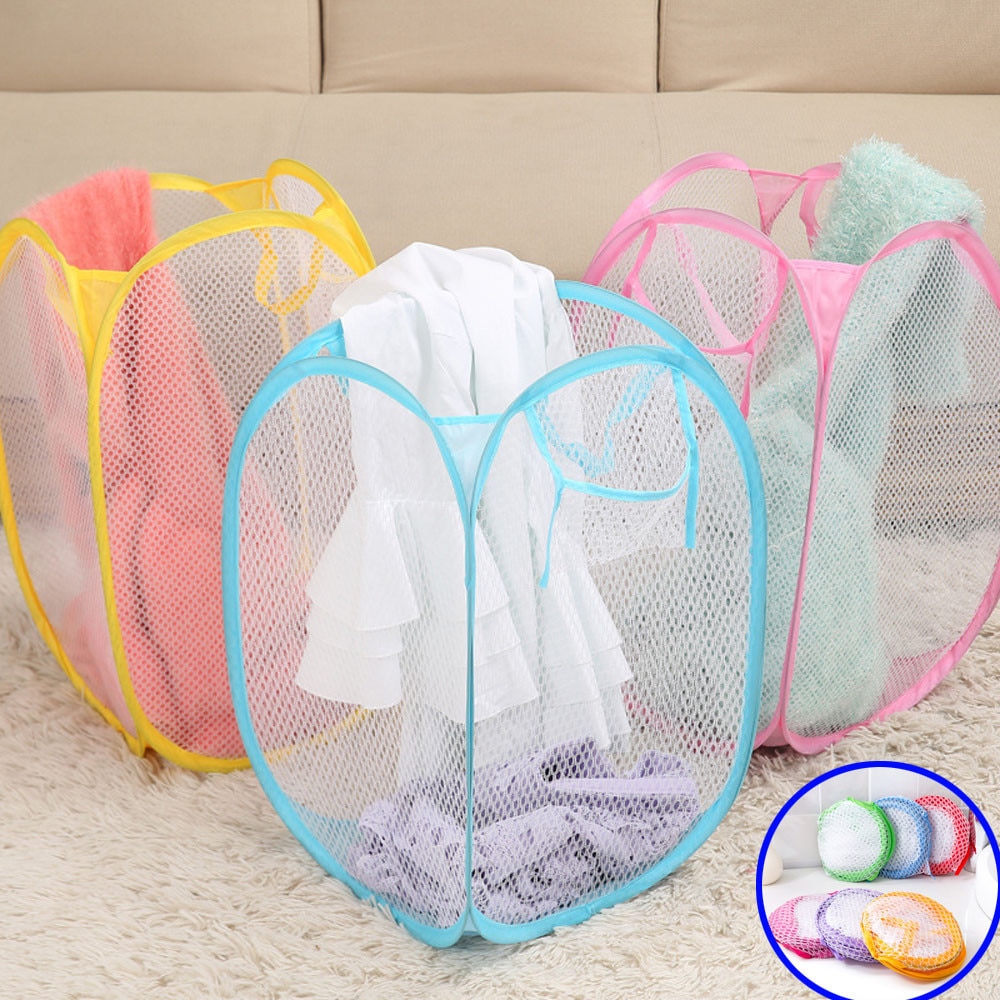 Laundry Bag Mesh Washing Foldable Laundry Basket Bag Bin Hamper Home Bathroom Storage Organizer Fold-able Cloth Washing Bag #25