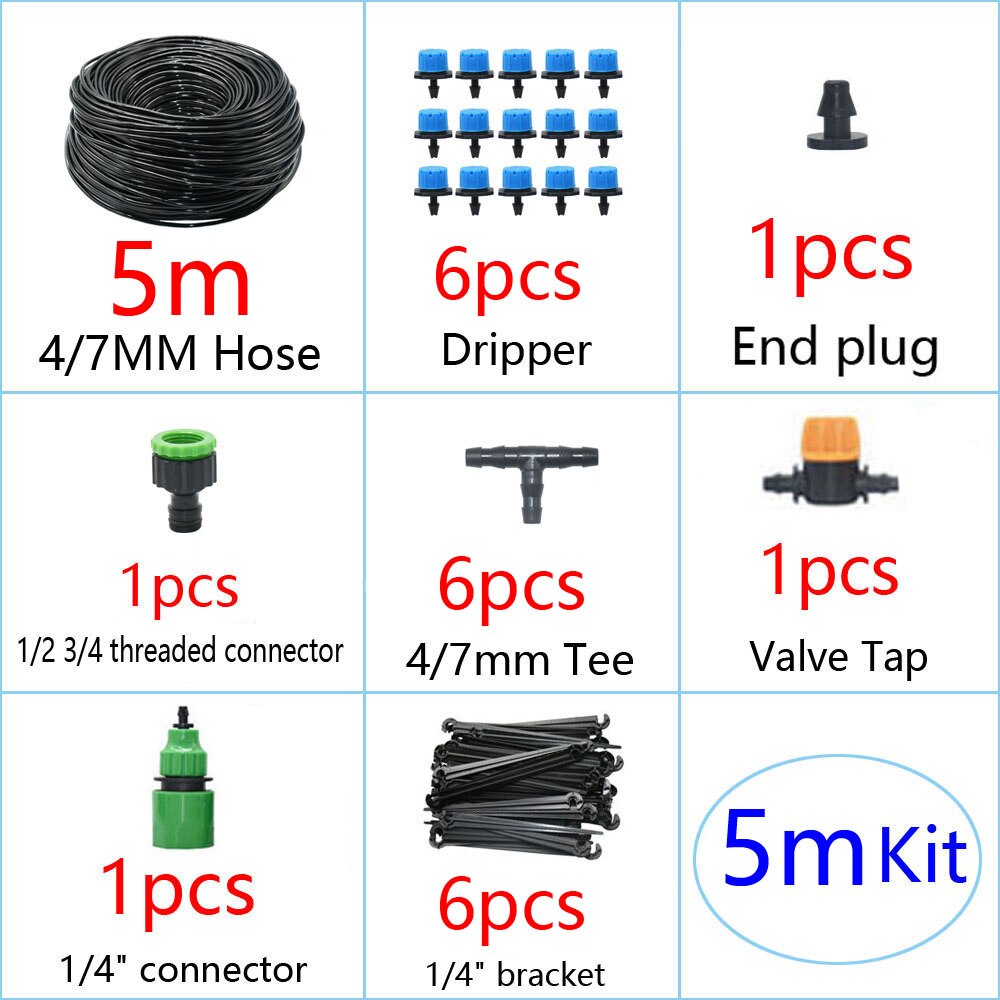 DIY Drip Irrigation System Automatic Watering Garden Irrigation Micro Drip Watering Kits with 8 Holes Drippers Sprinklers: 5M Kit