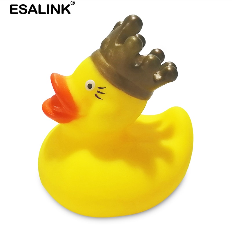 ESALINK 9Cm Ente Baby Spielzeug Kognitiven Puzzle Schwimm Spielzeug Sound Gummi Ente Crown Gelb Ente Bad Spielzeug Für Mädchen