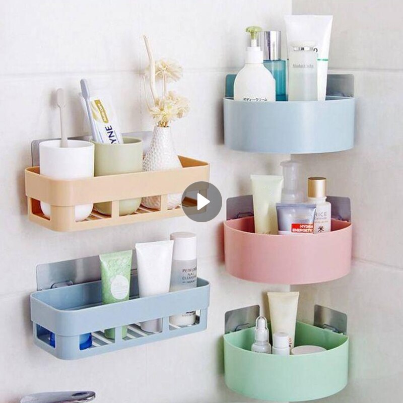Bathroom Rack Wall Mounted Simple Plastic Shower Room Bathroom Storage Rack Household Kitchen Storage Rack Shelf Shelves Durable