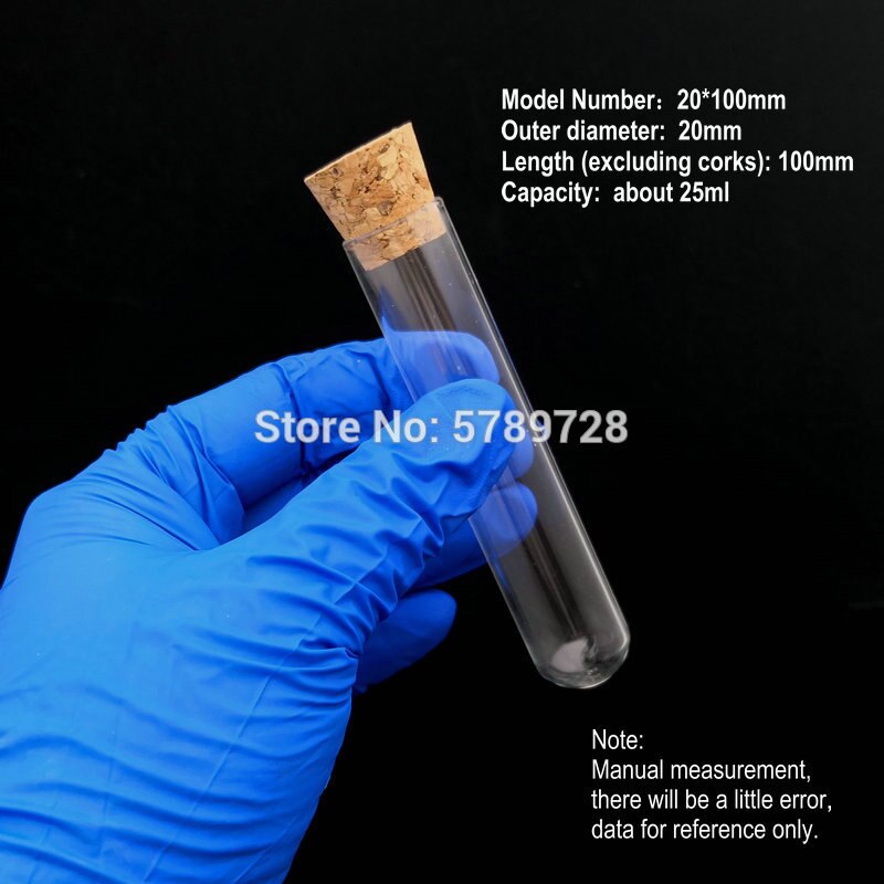20pcs 20x100mm Glass round bottom test tube with cork stopper,Thickened flat - mouth lab test tubes Used in chemistry lab